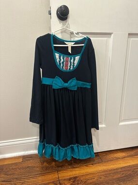 Matilda Jane Navy Blue Dress with Teal Trim and Bow - size 8